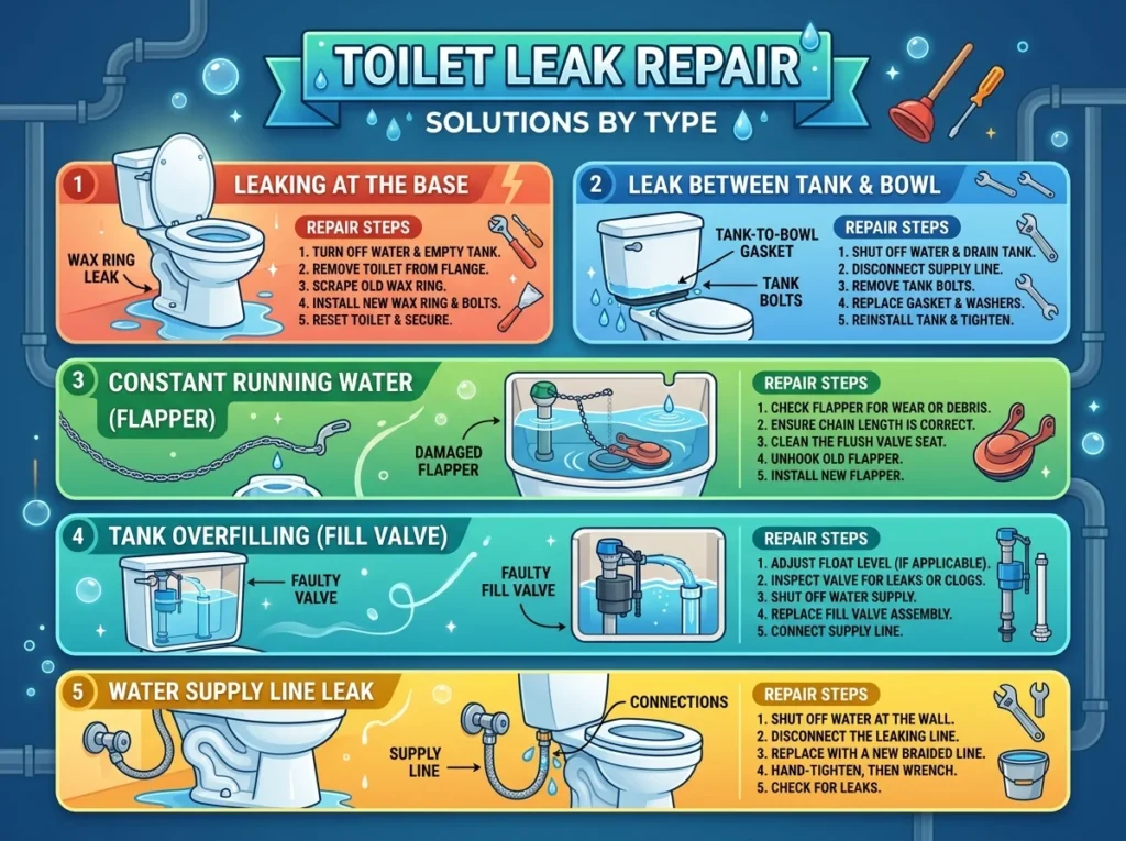 Toilet Leak Repair Solutions by Type